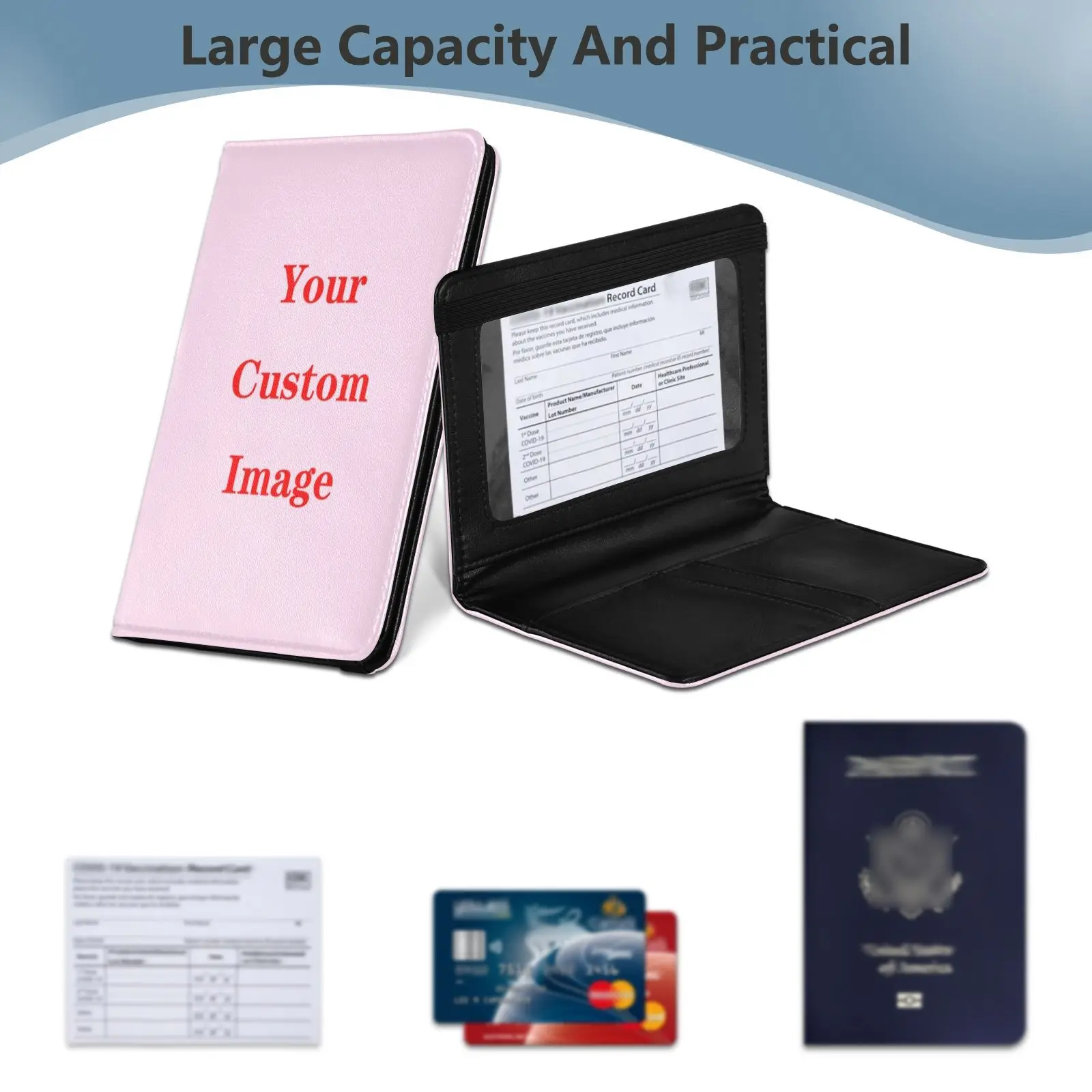 Custom image passport and vaccine card holder combo Men Women PU Leather Id Address Holder Portable Boarding Travel Accessories