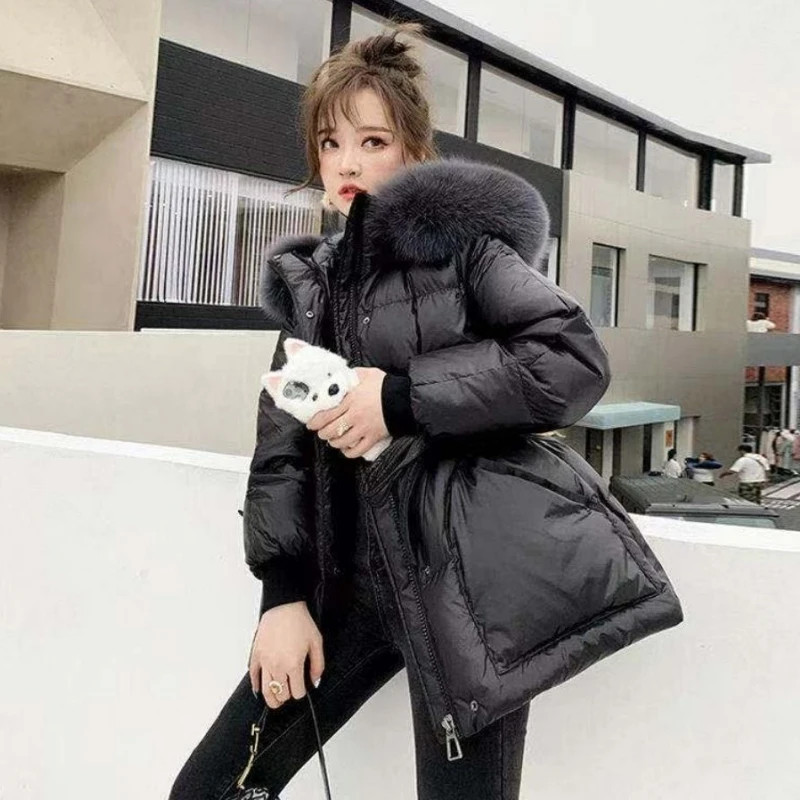 Jackets for Women Winter Coat Women\'s Parka Casual Solid Color Thickened Coat Fur Hood Thickened Warm Down Cotton Jacket Women