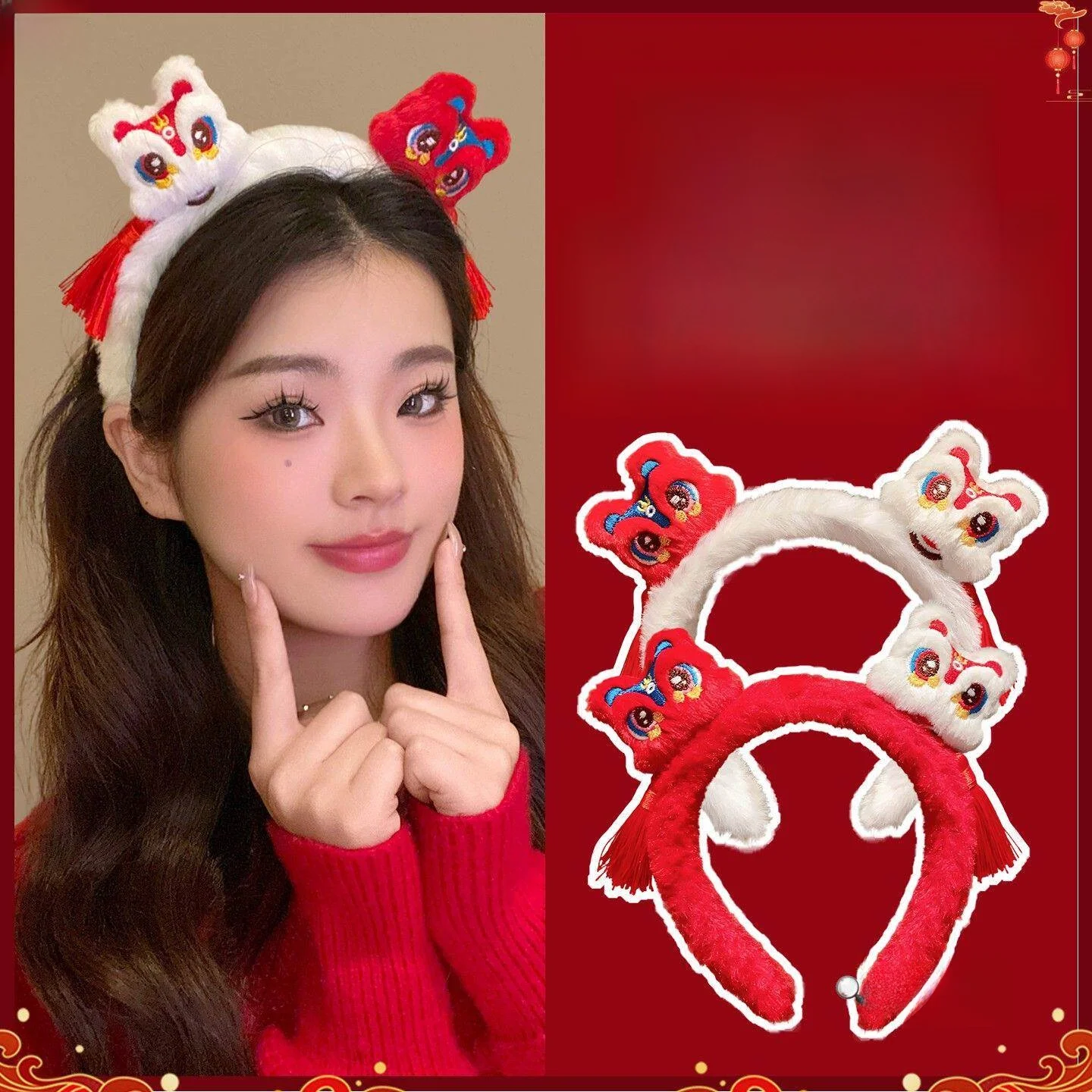 

New 2026 Cute Cartoon Lion Head Plush Hairband Women's New Year Celebration Face Wash Anti-slip Headwear Special for Girls