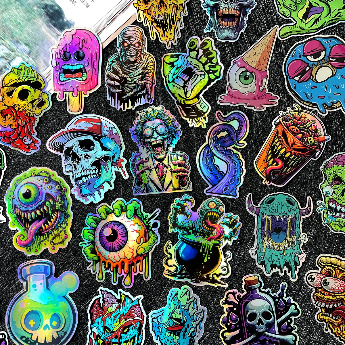 43 قطعة لكل مجموعة من شارات الدراجات النارية من سلسلة Monster Laser لخوذة الزجاج الأمامي لخزان الوقود وإكسسوارات الهالوين