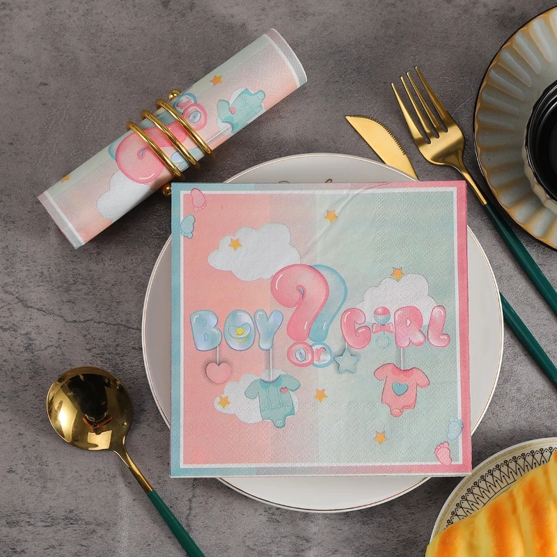 

10/20pcs/Pac 2-Ply 33*33cm Newborn Party Printed Paper Napkins Boy or Girl Wine Glass Flower Paper Disposable Paper Placemats