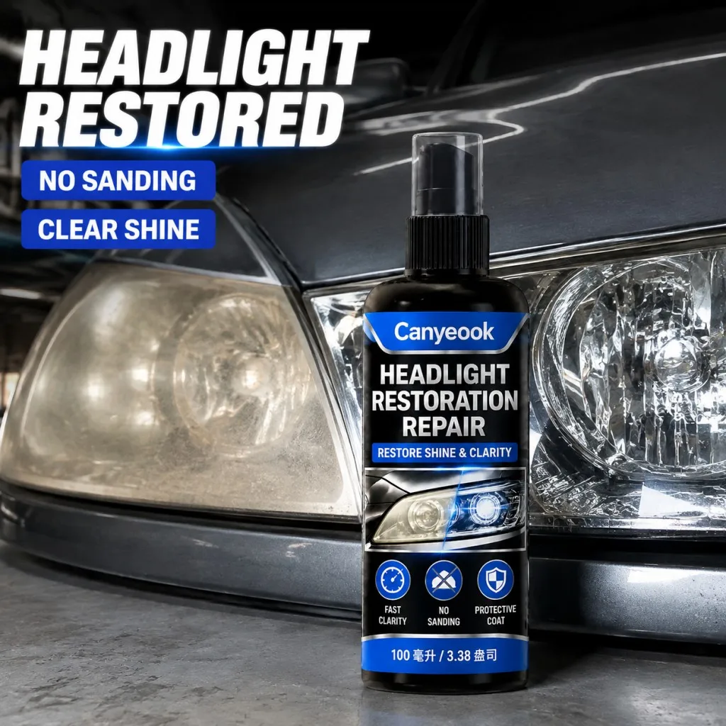 CANYEOOK Headlight Renew Spray - Easy Application, Removes Oxidation & Yellowing, Restores Crystal Clear Visibility 100ml