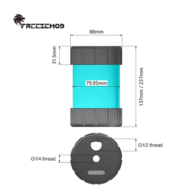 FREEZEMOD Water Cooling Reservoir OD80mm Big Round Shape, 130mm/230mm Length, 2X G1/2'' Thread, YSX-8PM