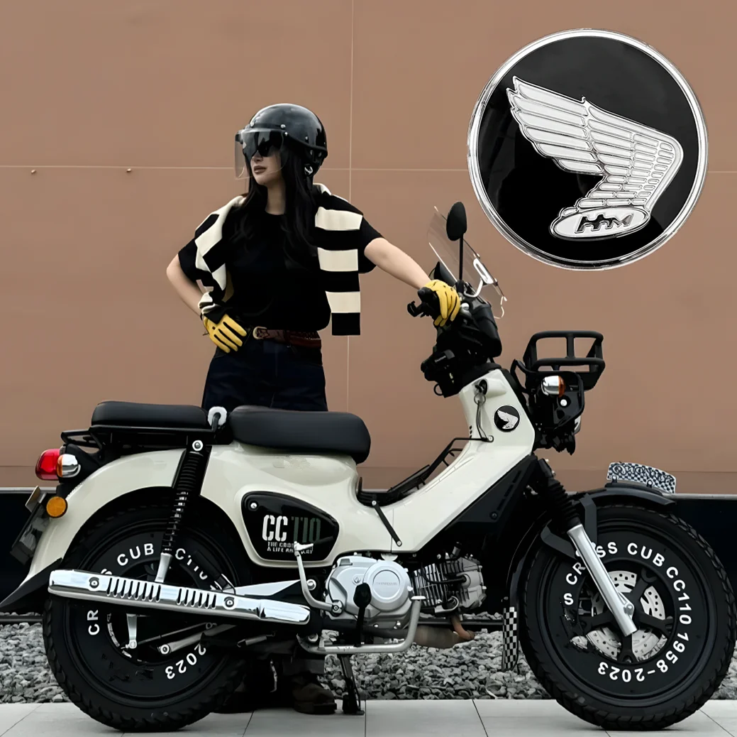 For Honda Cub Stickrer Fuel Tank Acrylic Badge Cross CC110 500 50 C125 CT125 Hunter Mororcycle Engine Aluminum Alloy Cover