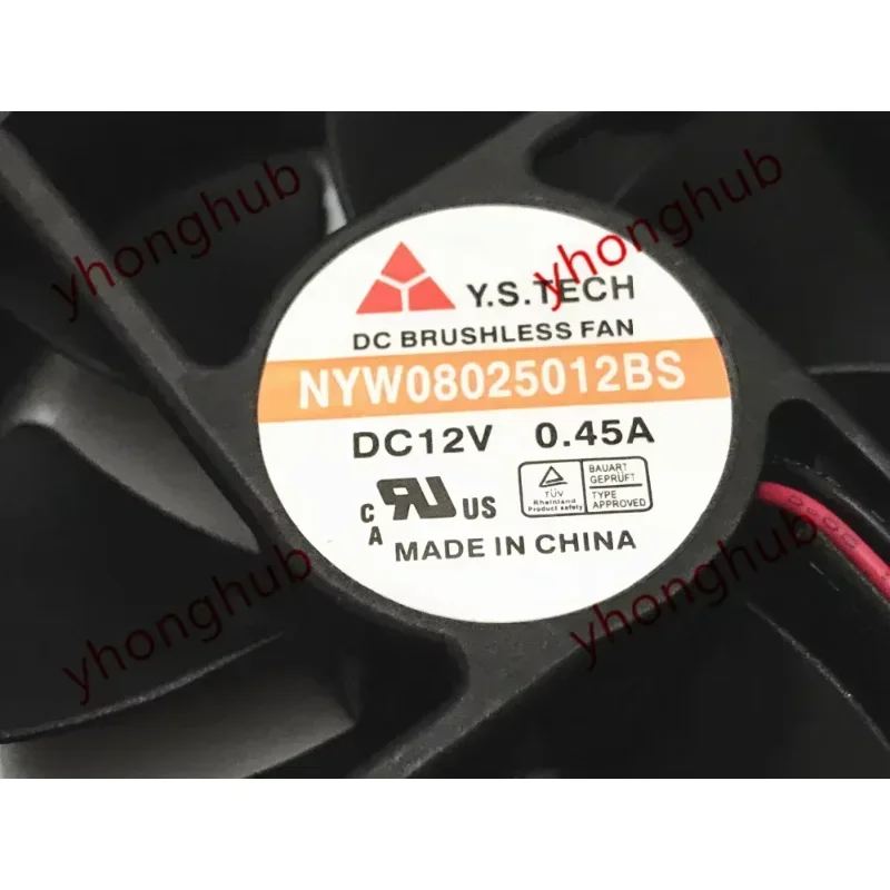 Y.S TECH NYW08025012BS DC 12V 0.45A 80x80x25mm 2-Wire Server Cooling FanIndustrial Equipment Ventilation