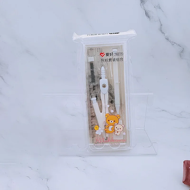 AIHAO 78311 Rilakkuma Metal Compass Ruler Triangle Ruler Set School Stationery For Junior Middle School Students