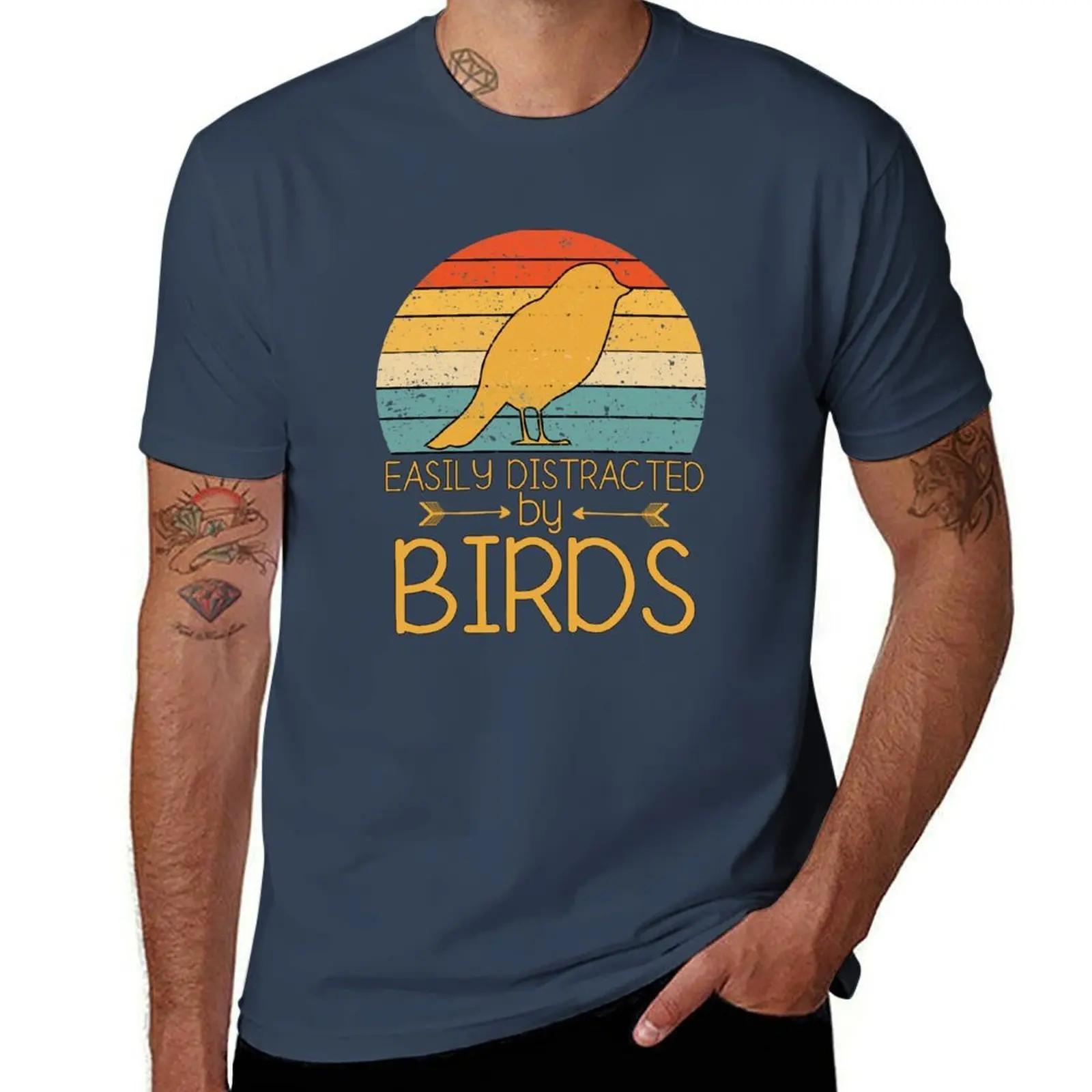 

Easily Distracted by Birds T-Shirt Big Size Crew Neck T-Shirt
