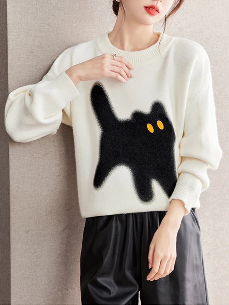 Autumn Winter New Cute Sweater For Women's Korean Fashion Knitwear Lazy Style Kawaii Hip Hop Knit Top Harajuku Sweater