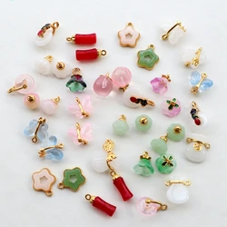 20PCS Mixed Transparent Glass Alloy Pendant Flower Lucky Talisman Glass Charms DIY Necklace Bracelet Earings Keychain Accessory