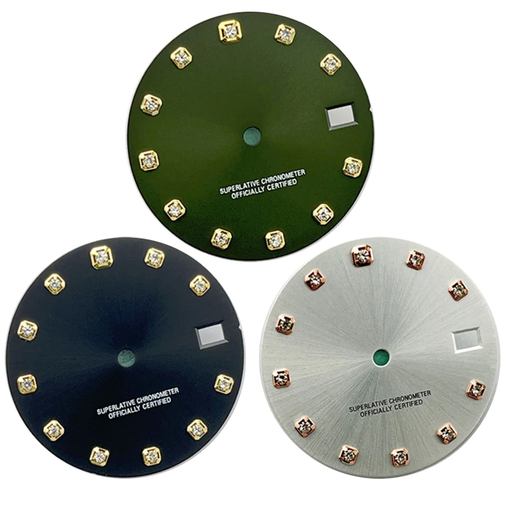 

NH35 Dial 28.5mm, Rhinestone Artificial Diamond Nails Watch Faces, for NH35A Movement, Single Calendar Watch Dial, No Luminous