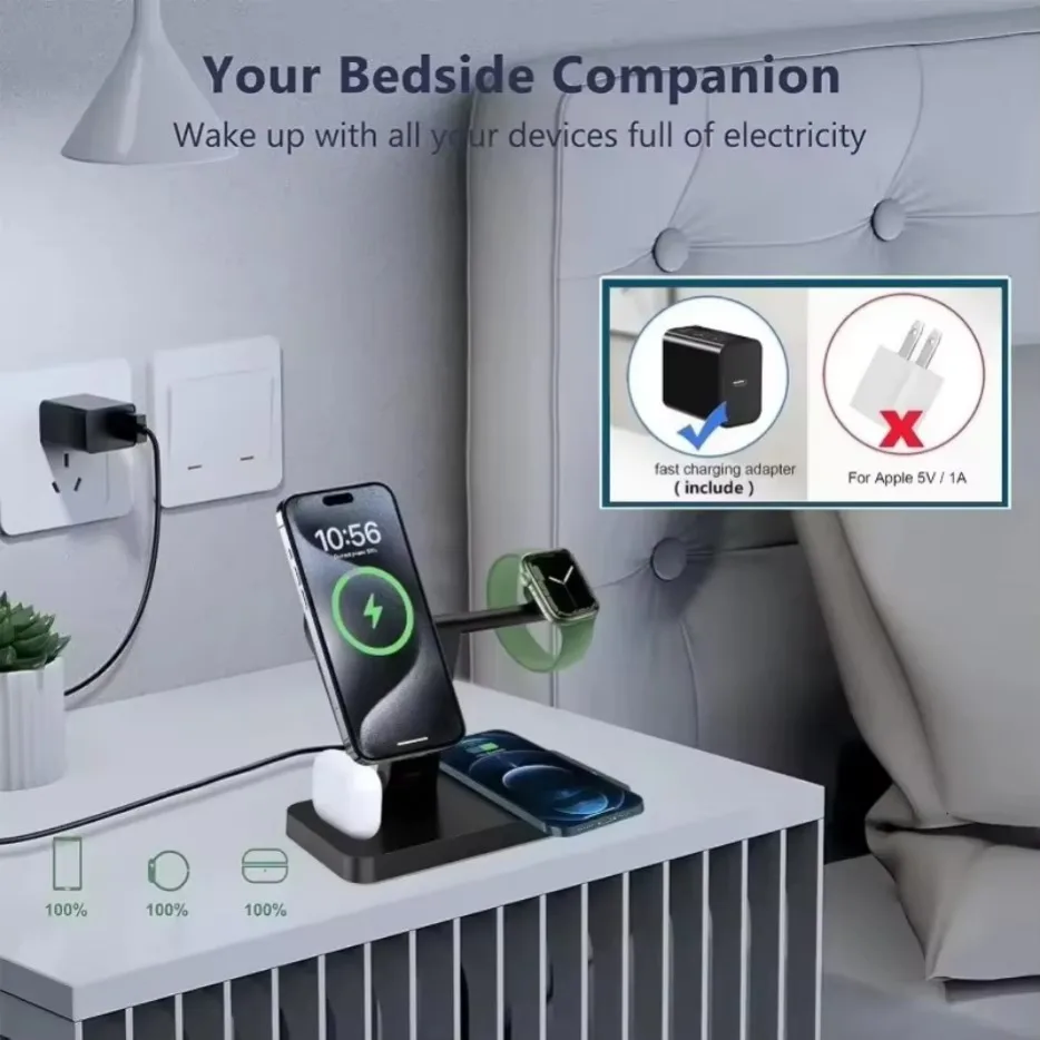 200W 4 In 1 Wireless Charger Stand Induction Super Fast Charging For Magsafe iPhone 16 15 14 13 Pro Max Apple Watch Airpods Pro - náhled 4