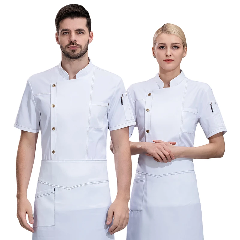 Uniforme de chef de cuisine unisexe, costume de restaurant et d'hôtel, vêtements de travail, chemises pour hommes, veste de chef cuisinier, vêtements de bar pour femmes attribuables