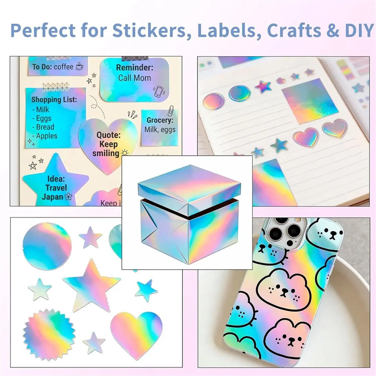 120 Pcs Holographic Laminate Sticker Paper 8.5 X 11 Inch Printable Self Adhesive Vinyl Sheets for Inkjet Printer,DIY