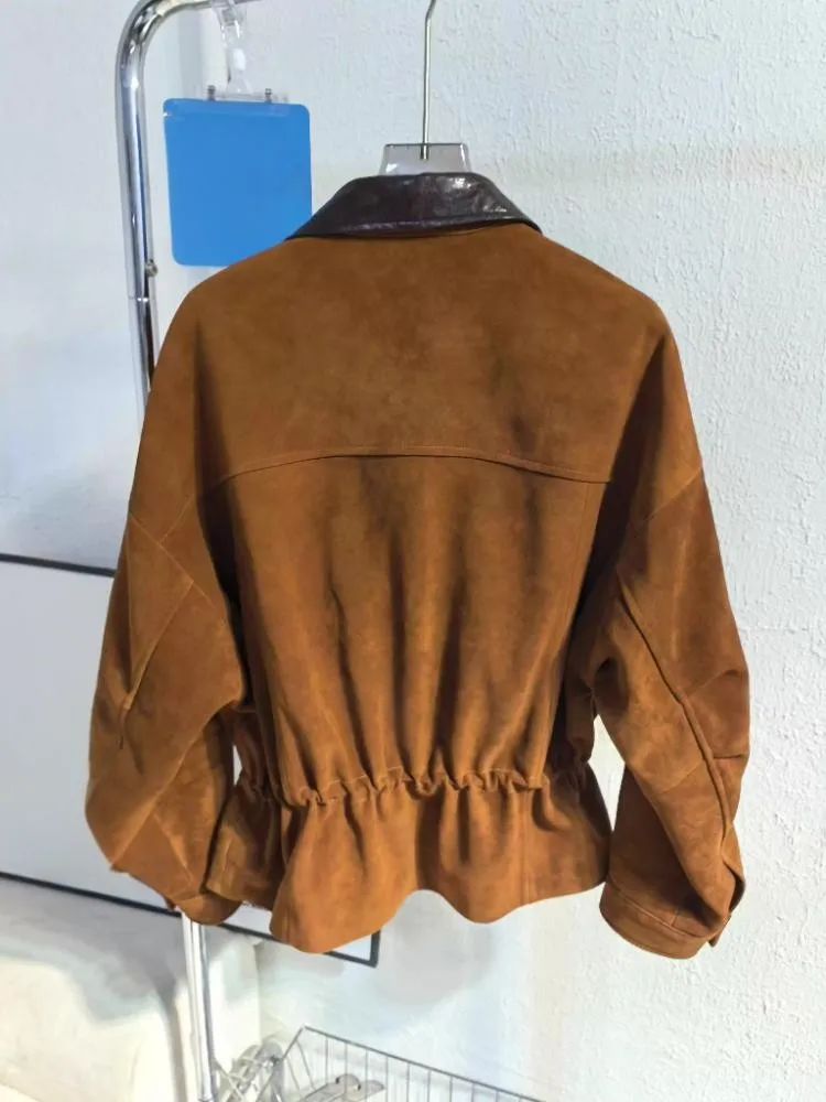 Herbst Winter Mode Damen Designer Reißverschluss Schaffell Lose Sreal Wildleder Damen Jacke Ärmel mit Schulter Oberbekleidung