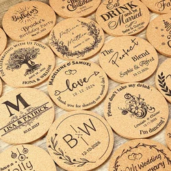 Custom 1/10/50pcs Cup Mat Personalised  Natural Round Wooden Pad Non-Slip Cork Coaster Tea Coffee Mug Drinks Holder Table Decor