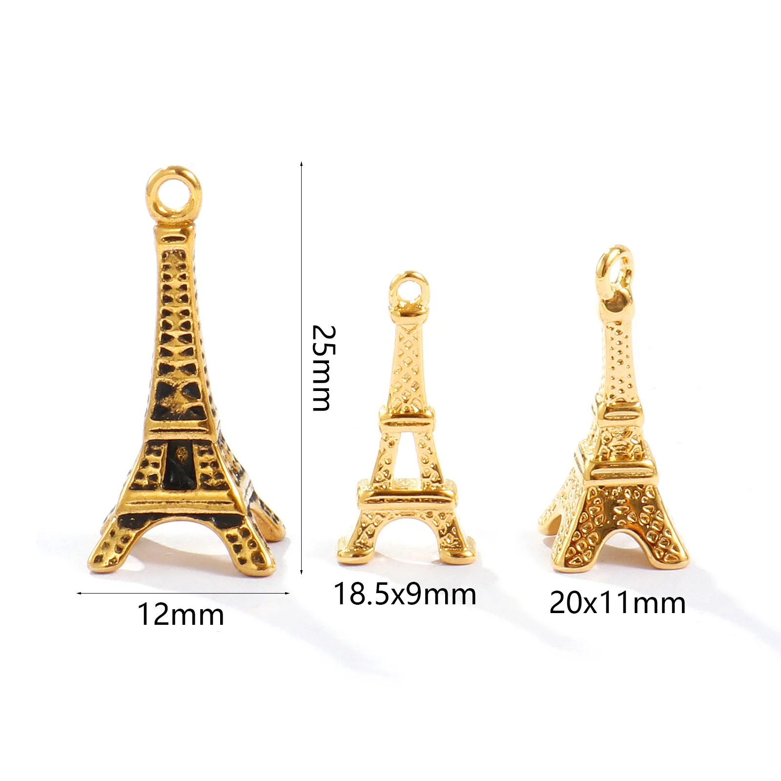 1pc New Stainless Steel Travel Charms 18K Gold Plated Paris Tower Aircraft Black Enamel Rhinestone Pendant DIY Necklace Jewelry