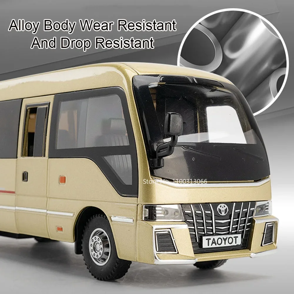 1:32 Toyota Coaster Toys Cars Alloy Diecast Models Rubber Tires Doors Opened Vehicles Pull Back Miniature Car Boys Perfect Gifts