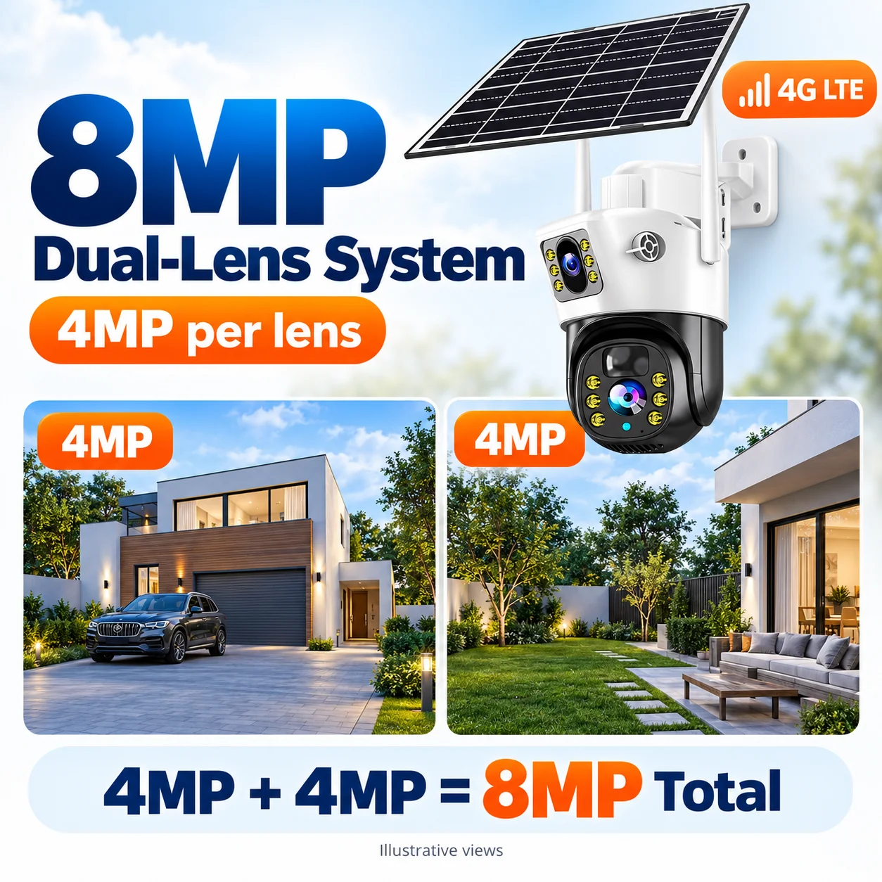 V380 Pro 8MP 4G LTE Solar-Powered Outdoor Security Camera, PTZ IP CCTV with SIM Card Support, PIR Human Detection & Night Vision
