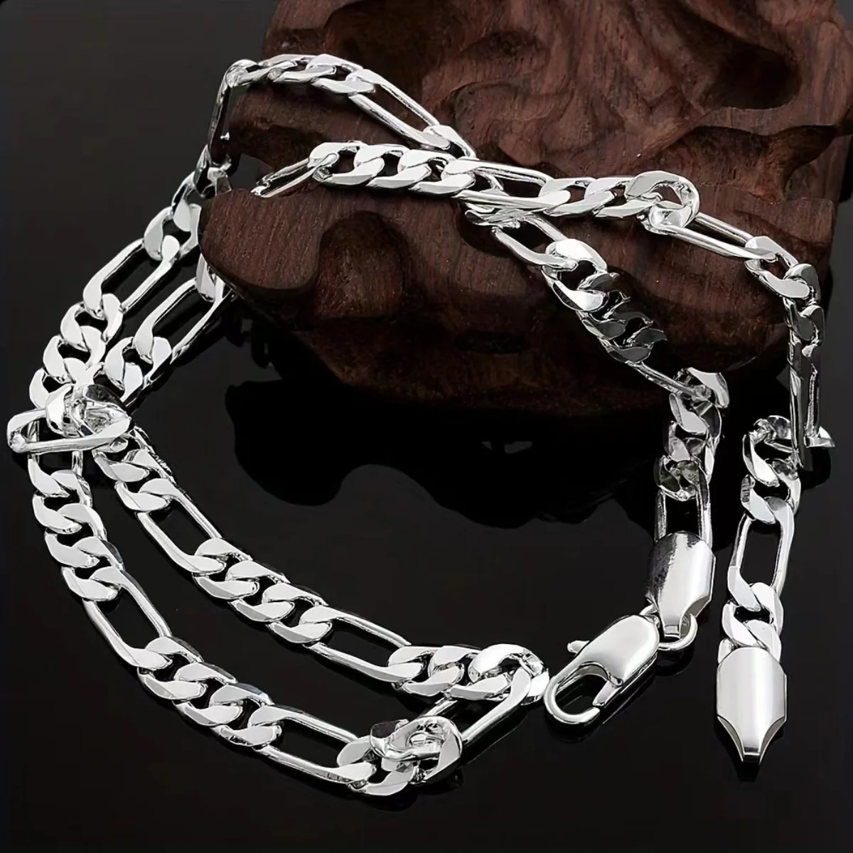 925 versilbertes 4 mm Kettenarmband 18-24 Zoll Mann Figaro Halskette für Frau Mode Paar Weihnachtsgeschenk Schmuckset 2 Stück – Detail 6