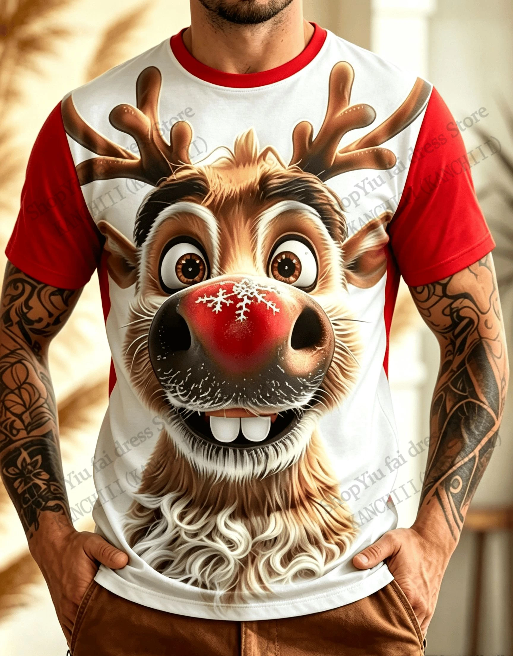 Funny Christmas Tree Fake Suit 3D Print T-shirt Men Women Fashion Short Sleeve Xmas Tops Tees Mens Clothing Reindeer Elk Apparel
