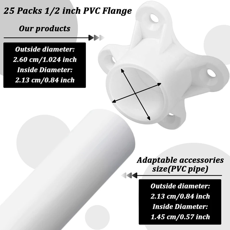 Paquetes de ABVJ-25 de 1/2 pulgadas, tapa de pata de mesa con brida de PVC, accesorios, tapas de lengüeta de tornillo para muebles de construcción, soporte para fabricación de pies