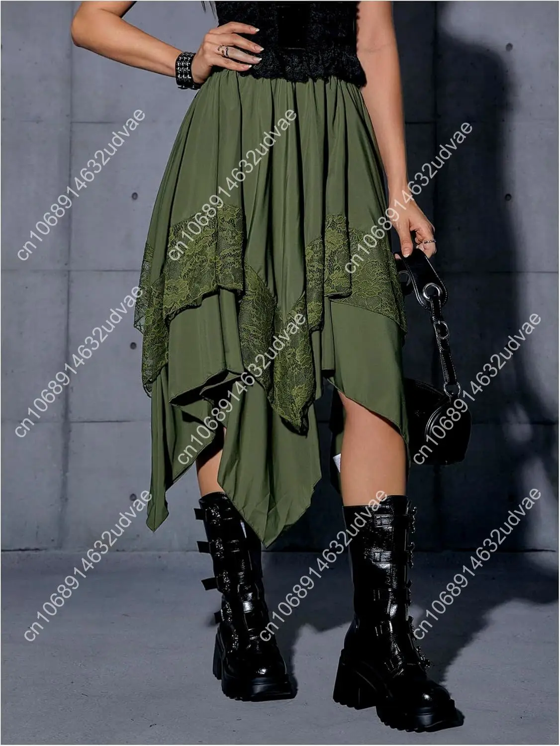 Gonna da fata fluida rinascimentale da donna Verdusa Y2k Gonne longuette asimmetriche a strati di pizzo a contrasto