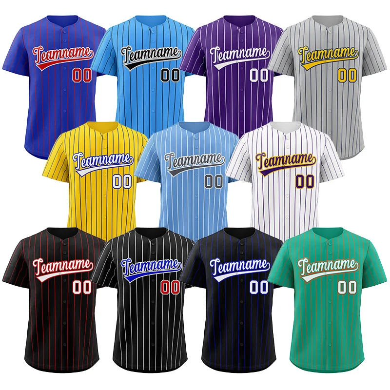 

Factory Wholesale Retro Baseball Uniform Custom Printed Short Sleeve Men's Pinstripe Baseball Shirt Throwback Baseball Jersey