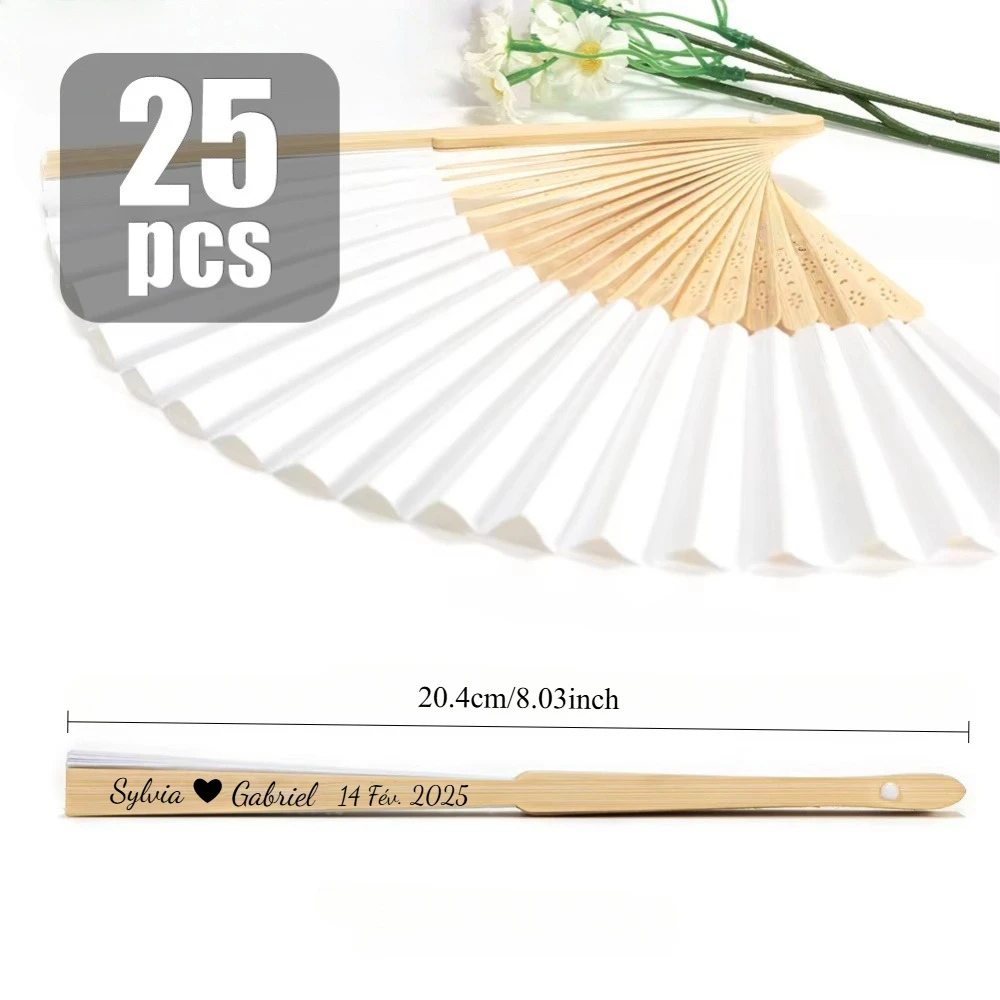 

25pcs pack Personalized Wedding Fans Custom HandFan For Bridal Shower Beach & Summer Wedding Favors Elegant Wooden Paper Fans