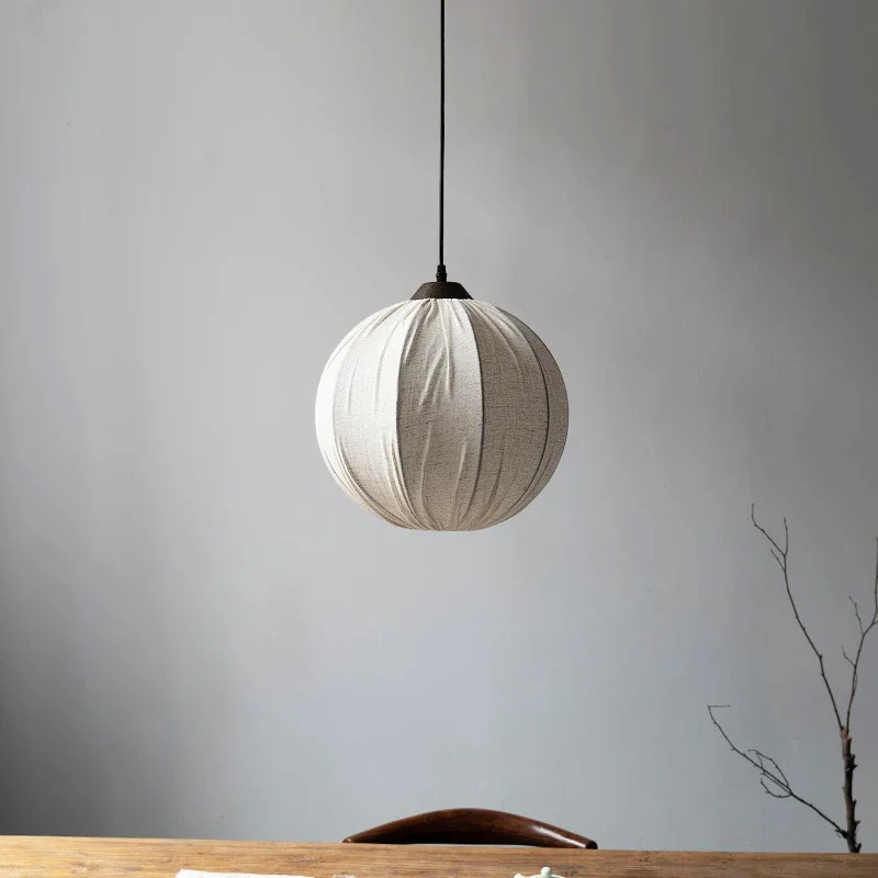 Wabi Sabi White Pendant Lights Linen Fabric Hanging Lamp Home Decor Dining Table Bedroom Bedside Living Led Ceiling Chandelier