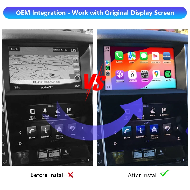 New Wireless CarPlay Android Auto GPS Navigation Carplay Box For Infiniti QX70/Q70L/G35/FX35/FX50/EX25/EX35 Electronics
