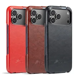 Genuine Leather Vertical Flip Cover Case for Apple iPhone 17 Pro Max Air Luxury Fundas with Free Gift Screen Protector