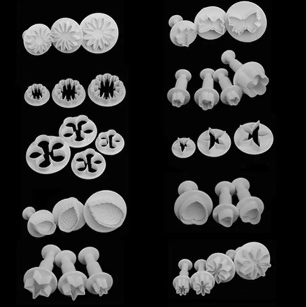 33 Piece Fondant Cake Cookie Plunger Cutter Sugar Craft Flower Leaf Butterfly Heart Shape Decorating Mold DIY Tools