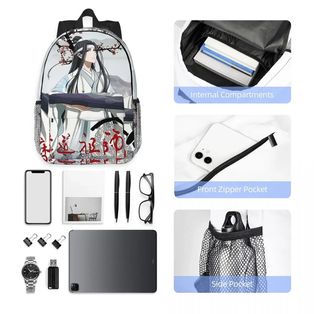 حقيبة ظهر الجامحة WangXian Bunny Mo Dao Zu Shi للطلاب والأولاد والبنات حقيبة كتب مدرسية حقائب كتف للكمبيوتر للرجال والنساء