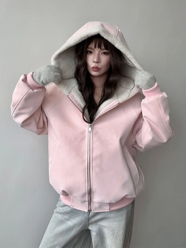 

Thiened Winter Jaet Мужчины Женщины Кожаное пальто с капюшоном Хлопковая подкладка Теплый меховой воротник QingJian Повседневная верхняя одежда со стойкой