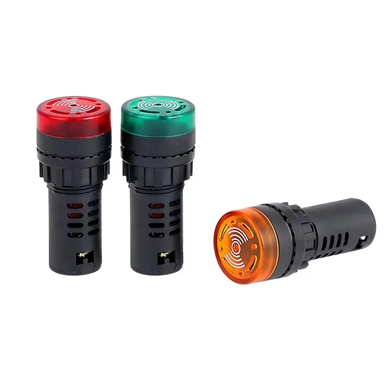 AD16-22SM 22mm Panel Diameter AC 12V 24V 110V 220V Flash Signal Light Red LED Active Buzzer Beep Alarm Indicator Green Yellow