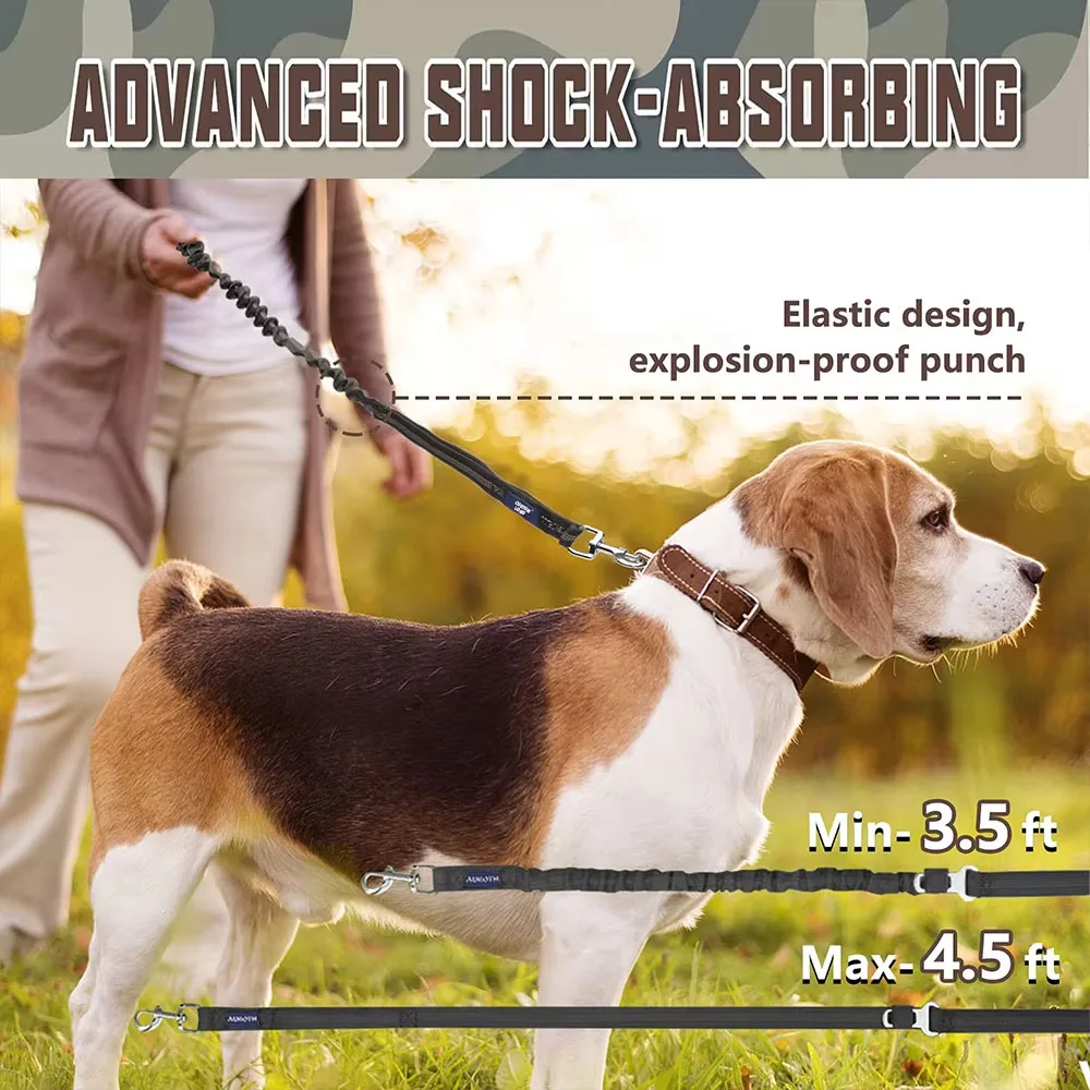 Reflective Heavy Duty Stainless Steel Nylon Rope Dog Leash Double-Padded Handles Car Seat Belt Bungee No Pull