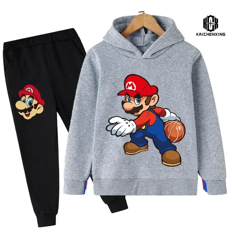 2024 New 2-16T Anime Super Mario Clothes Kids Mario Bros. Printed Sweatshirt Pants Suit Boy's Tracksuit Baby Girl Tracksuit Teen