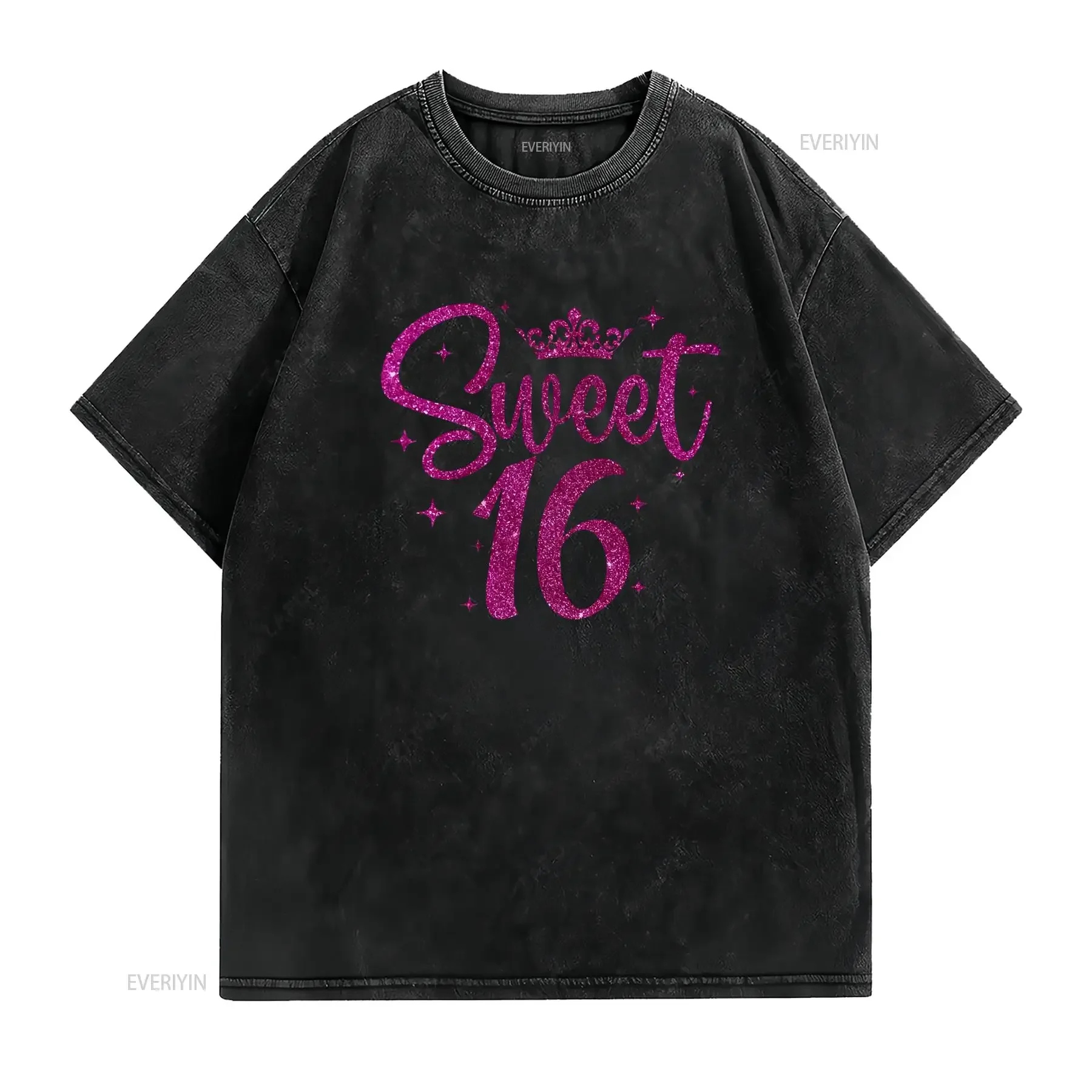 16th Birthday T Shirt Girl Sweet 16 Cute For Daughter Sixteen vintage Washed Breathable Top For Everyday Wear Soft homme