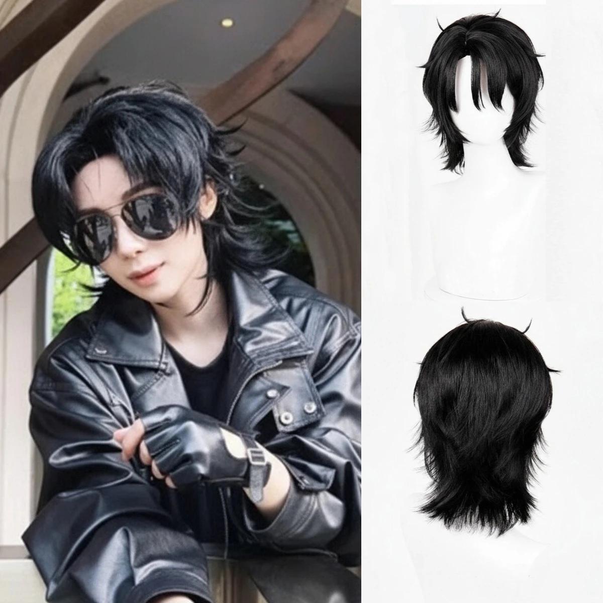 

Anime Game Cosplay Wig Synthetic Short Straight Black Wig Fluffy Wig For Men Daily Party Halloween High Temperature Fiber