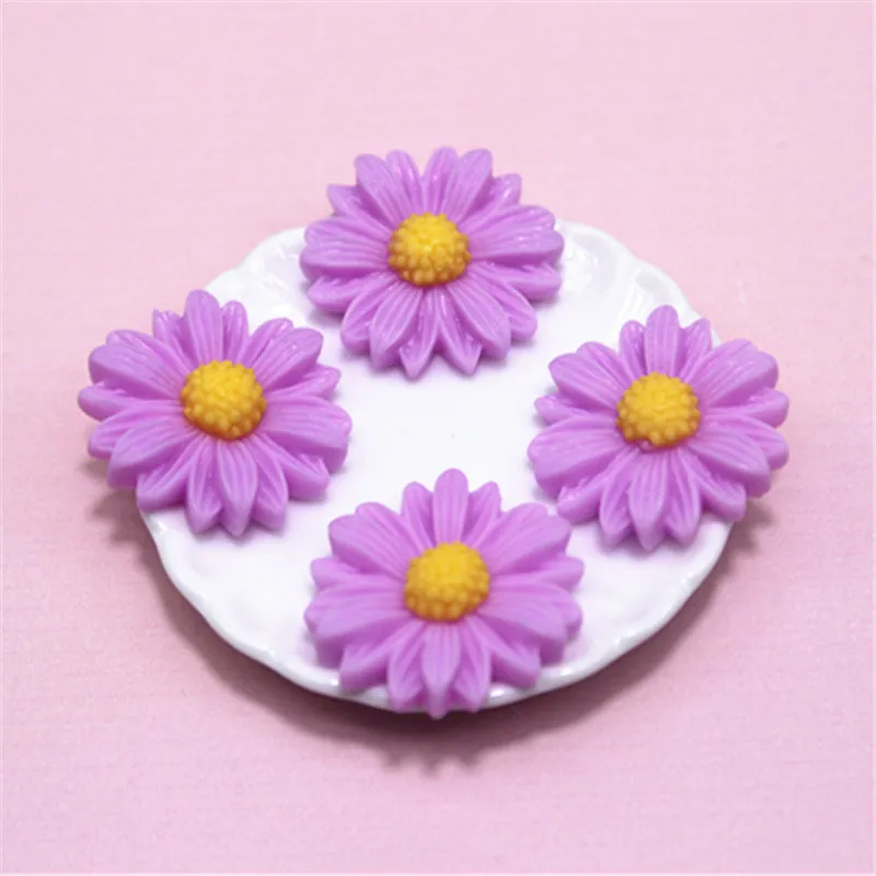 30pcs 22mm Resin Daisy Flower Flat Back Cabochon DIY Home Decoration Accessories Decorative Craft