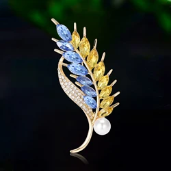 Rhinestone Wheat Brooches for Women Unisex Pearl Ukrainian Element Plant Pin Event Party Backpack Decoration Clothes Accessories