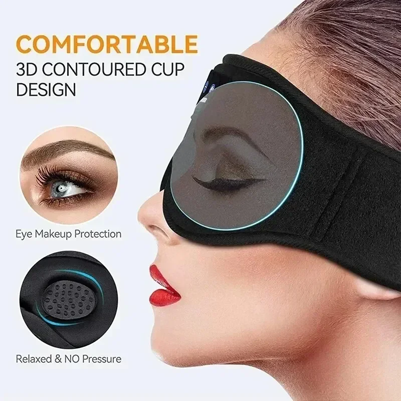 Maschera per gli occhi 3D Riproduzione musicale Bluetooth Cuffie per dormire con altoparlante HD integrato Maschera per cuffie per dormire Wireless Air Travel 5.0