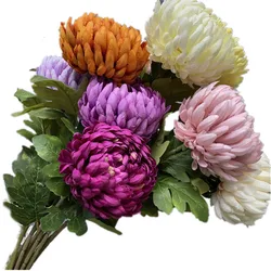5pcs Artificial Chrysanthemum Flower Branch Faux Silk Pineapple Chrysanthemum with Long Stem for Wedding Floral Arrangement