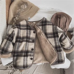 2024 Autumn and Winter New Children's Woolen Plaid Loose Jacket