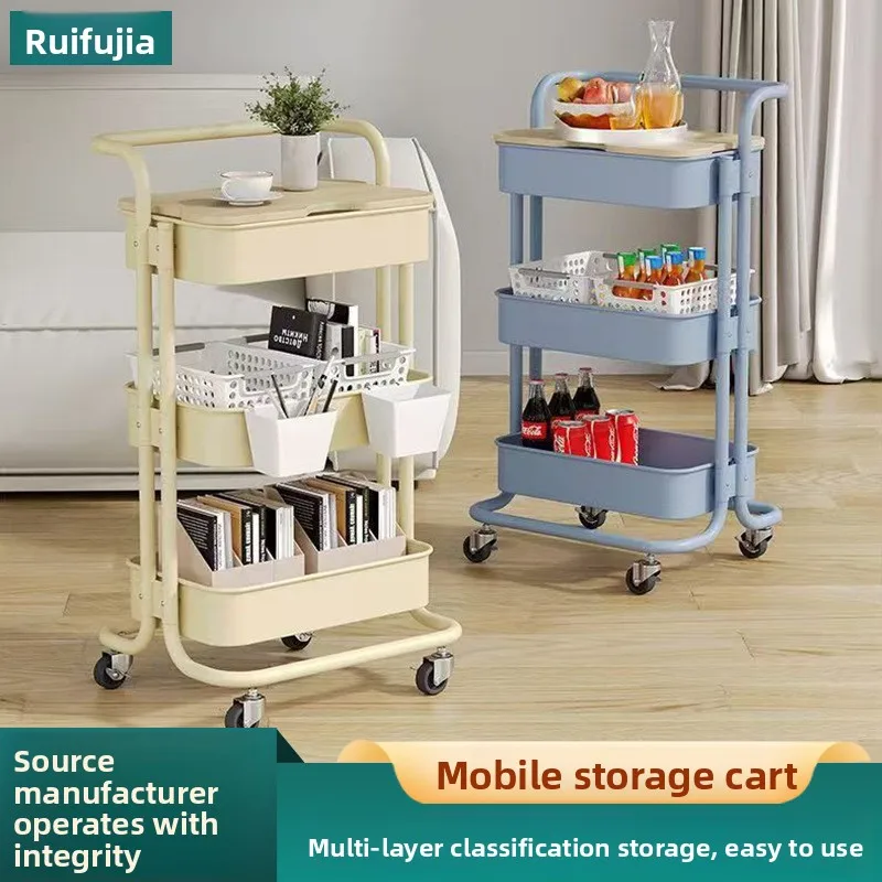 Carbon Steel Rolling Storage Cart Triple Tier Floor Standing Mobile Organizer Basket Options Kitchen Bathroom Bedroom Living