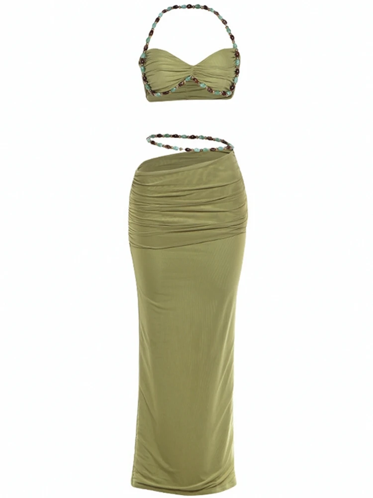 

Swimwear Skirt Cover-up 2 Piece Set Women Crop Tops And Long Skirt Bathing Suit Fashion Print Sexy Beach Cover Up Outfits