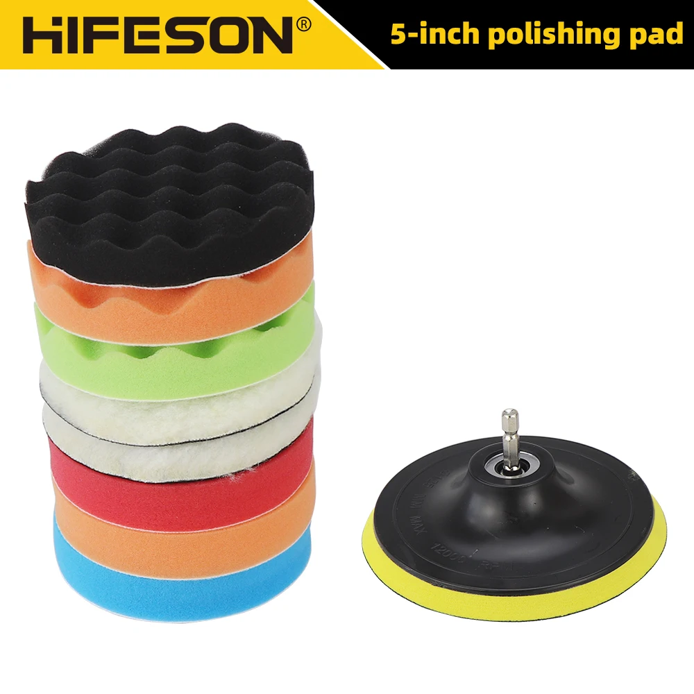 9cs 125mm Auto Beauty Car Polishing Kit - Sponge Polisher Clean Waxing Tool with Durable Polishing Pads for Vehicle Buffing Clea