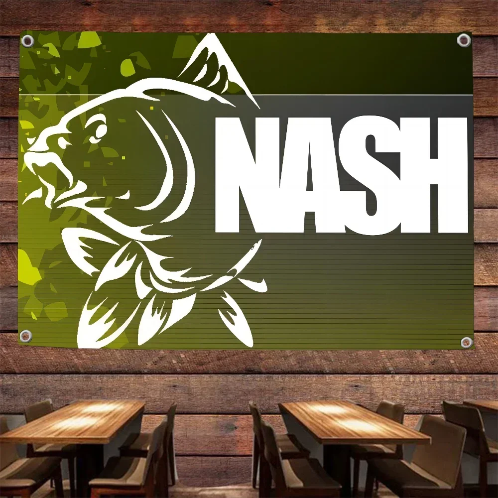 1PC-Nash Fishing Logo Flag Flags And Banners Four Hole Flag Polyester Outdoor Decor Room Aesthetic