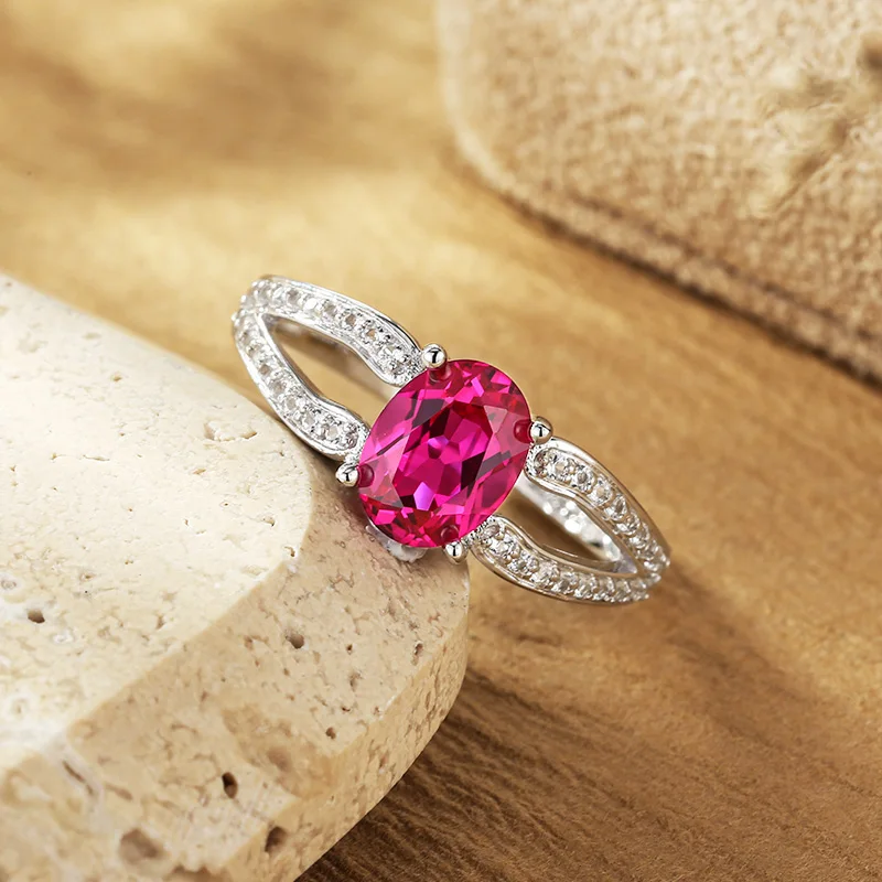 CHARMING Luxury Original 1.5CT RUby Sapphire Rings S925 Silver Setting Emerald Ring for Women Engagement Vintage Jewelry Gifts