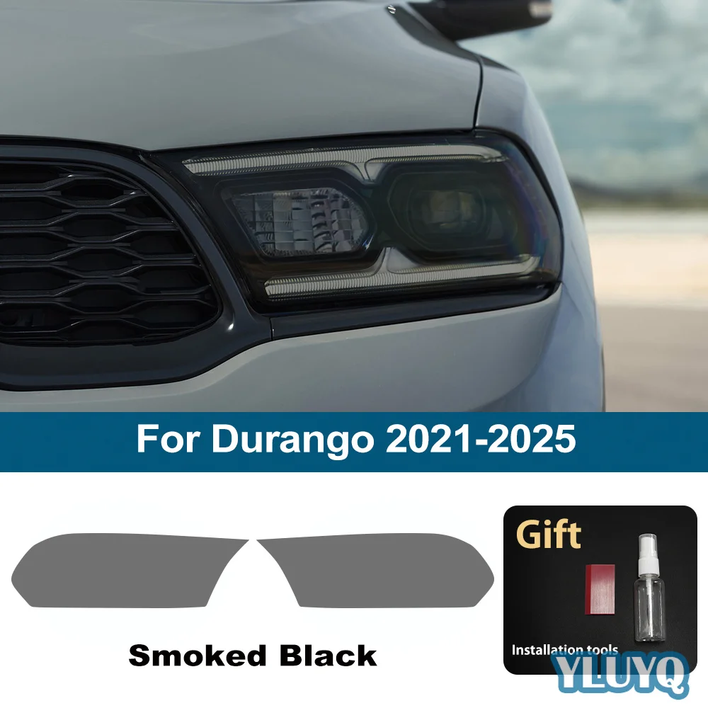 For Dodge Durango 2021-2025 Smoke Black High-Gloss Car Headlight Protective Film Pre Cut TPU PPF Anti-Scratch Vinyl Wrap Film